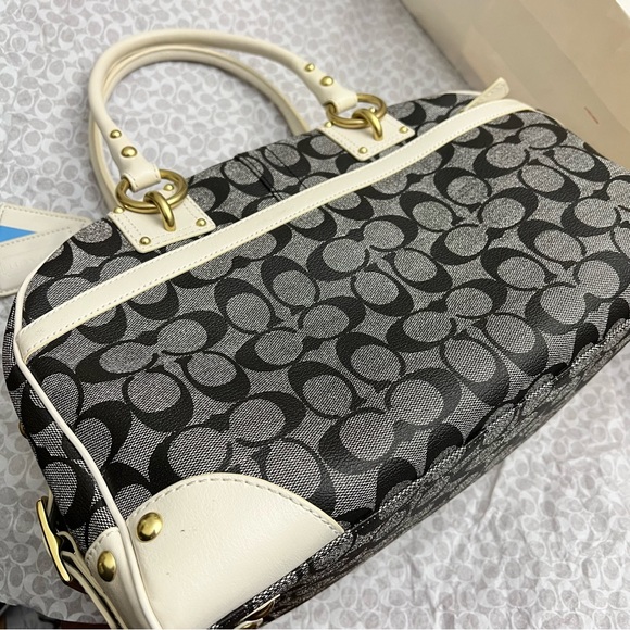 RARE- Coach Monogram Leather Gold Trim Satchel Purse Designer Heritage Handbag - Picture 8 of 16